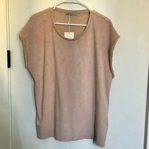 Zara W&B Collection Fringed Sleeve Faux Suede Top